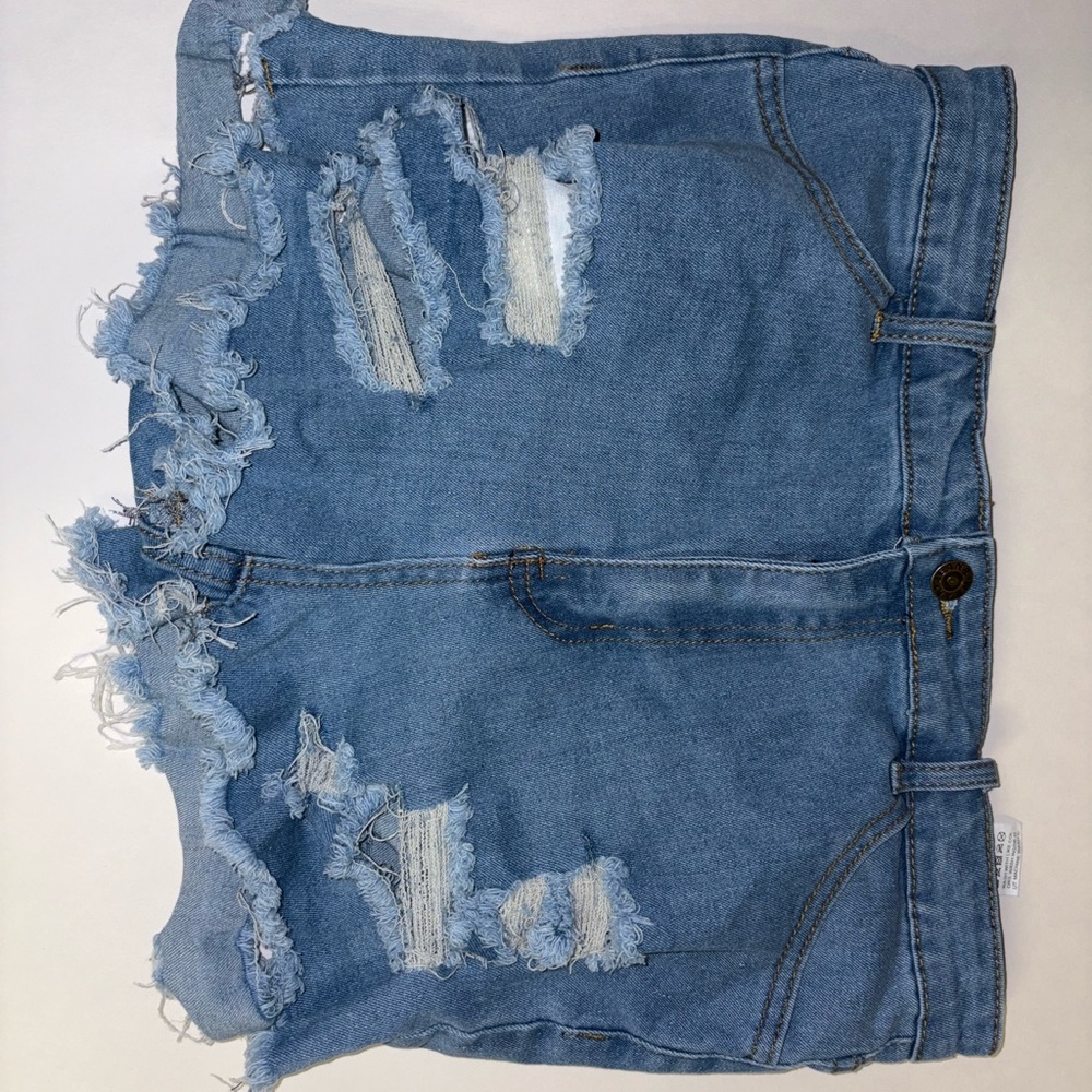 Distressed Blue Denim Shorts